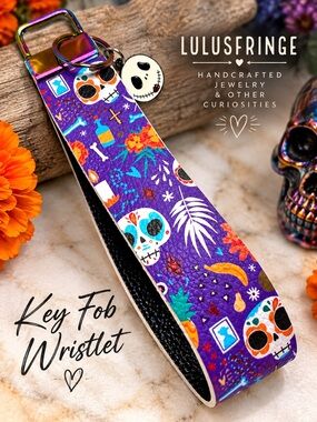 Faux Leather Double Sided Wristlet Keychain Key Fob